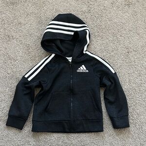 Adidas Kids Black and White Striped Hoodie